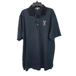 Peter Millar Crown Blue White Stripe Royal Troon Polo Golf Shirt Men's XL